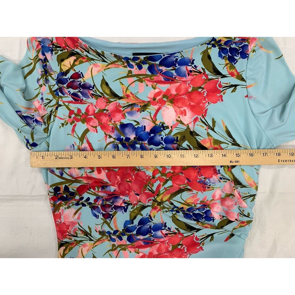 Jones New York Colorful Floral Ruched Knit Dress Size 12 Cottage Romantic Travel - Picture 6 of 15